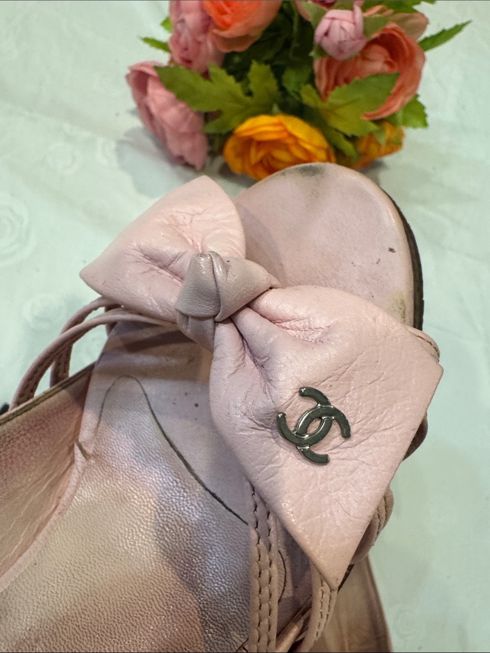 Authentic CHANEL Pink Bow Peep-Toe Heels - Picture 10 of 14